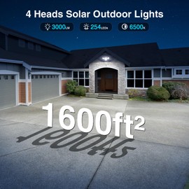 SZPOWER Solar Lights Outdoor Waterproof, 254 LED 3000LM Solar Flood Lights Outdoor with 2 Motion Sensor, 4 Heads Security Light with Remote Control for Yard Outside House Garage 1 Pack