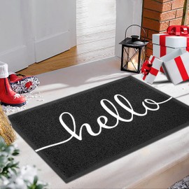 EARTHALL Door Mat Outdoor Indoor Hello Doormat, 30"x17.5", Durable Floor Mat Non Slip Rug Ultra Absorb Mud Easy Clean Front Doormat for Entryway, Patio, High Traffic Areas, Black