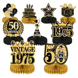 KiKiHong 9 Pieces Decoration 50th Birthday Man, 50th Birthday Men, Table Decoration 50th Birthday, 50th Birthday Decoration Black Gold Honeycomb Centrepiece for Birthday Party Decoration, Men and