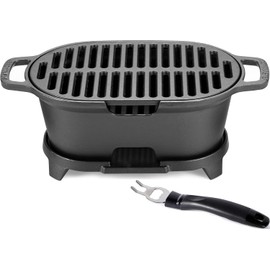 IRONMAX Mini Hibachi Grill Outdoor, Portable Small Charcoal Grill and Tabletop Cast Iron Skillet, 100% Cast Iron, Durable, Camping BBQ Grill Grate 11" x 6.7" for 2 People