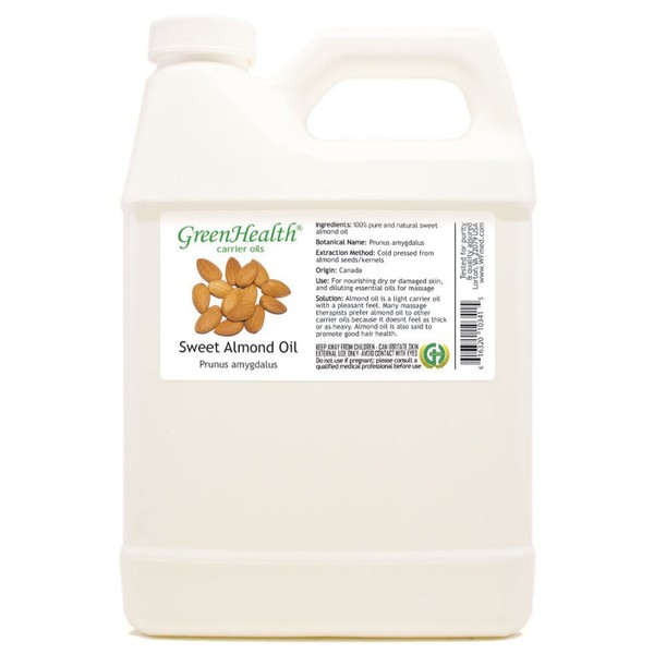 GreenHealth - Almond Sweet Oil 100% Pure, Cold Pressed - 32 fl oz - For Hair, Skin, & Nails - GreenHealth