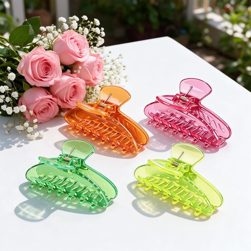 4PCS Neon Hair Clips for Women Large 80s 90s Retro