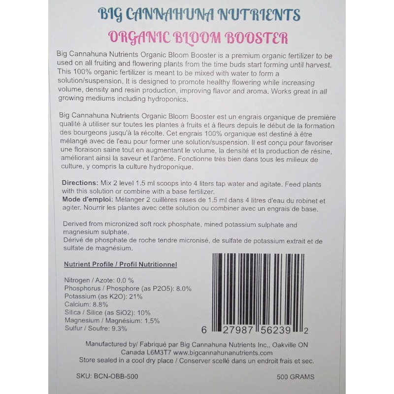 Big Cannahuna Nutrients Organic Bloom Booster Fertilizer - 500 Grams