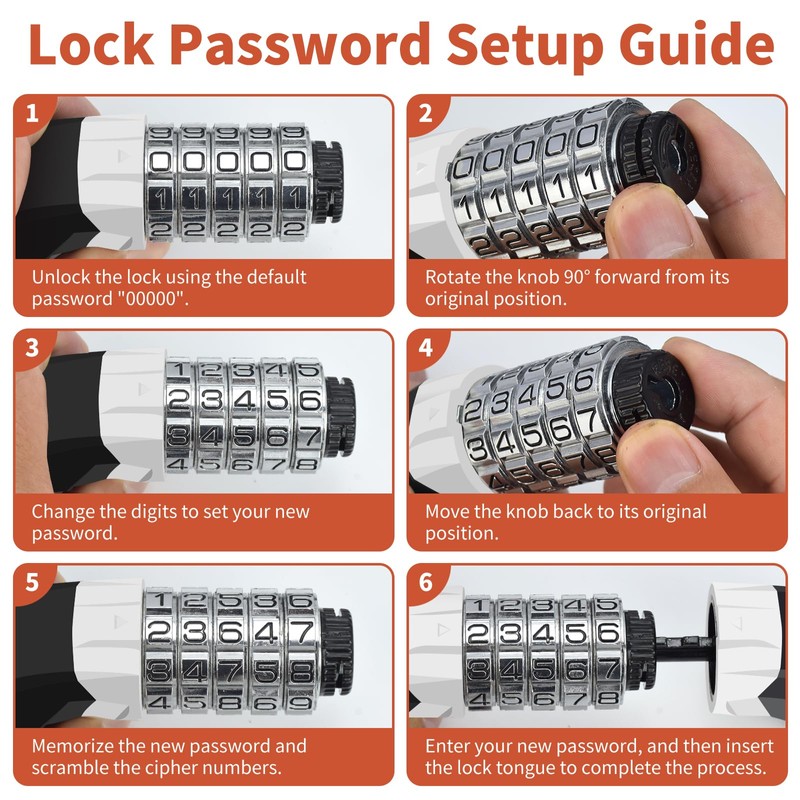 Topcrown Bike Chain Lock Upgrade Metal Digital Dials 3.2Ft Long