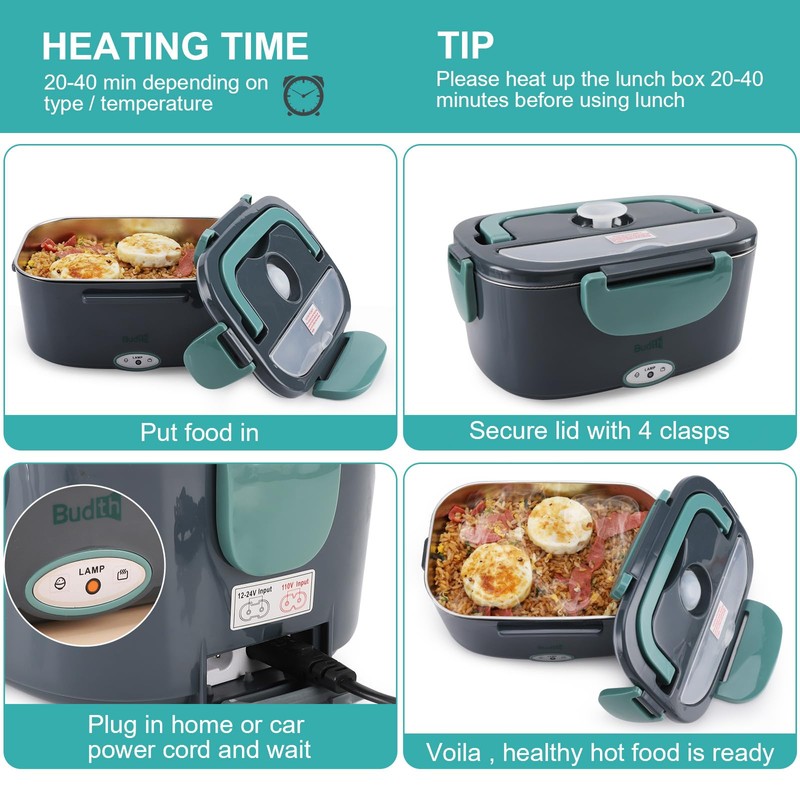 Budth Electric Lunch Box, Portable Food Warmer for Car, Truck,