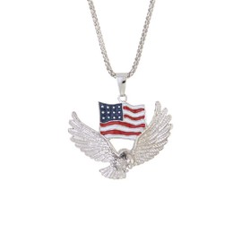 Flying Bald Eagle Pendant Necklace for Men, American Flag Necklace with 23.6” Chain, Vintage Hawk Eagle Pendant, Silver Metal Alloy Chain, Viking Animal Necklace (Silver)