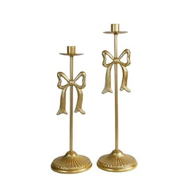 Portavelas de arco cónico, juego de 2 portavelas, pieza decorativa moderna para mesa, mantel, boda, regalo de inauguración de la casa (dorado vintage)
