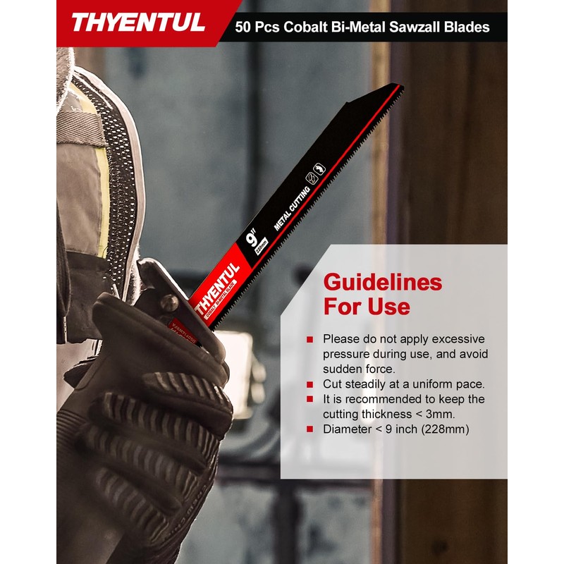 50 Pack,9 inch,14/18 TPI,Reciprocating Saw Blade Set,M42 Teeth with Cobalt