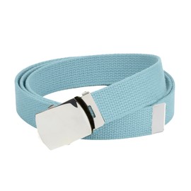 Hold’Em Military Canvas Webbing Belts for MEN’S–Polished Silver Slider Buckle Heavy Duty Adjustable -Light Blue