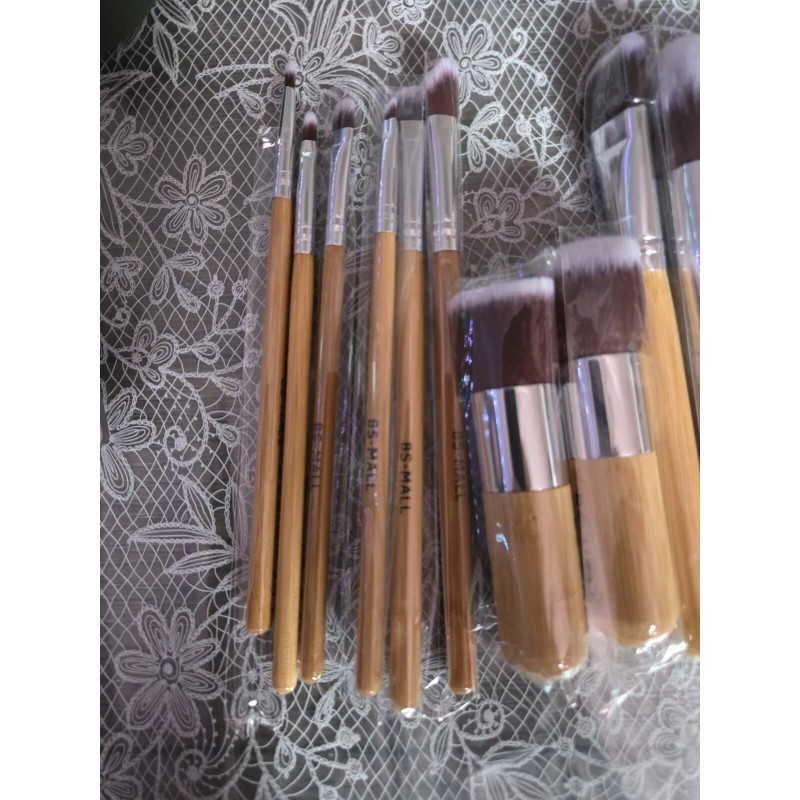 BS-MALL 11-Piece Bamboo Makeup Brush Set with Organizer Bag &