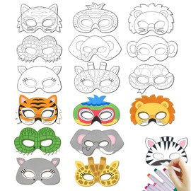 Levigo 10 Pcs Safari Animal Masks Jungle Paper Art Craft DIY Blank Paper Graffiti Masks Party Favors Safari Jungle Animal Theme Birthday Party Cosplay