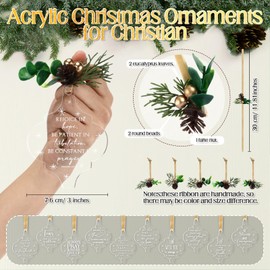 Kasyat 30 Set Christmas Christian Ornaments Bulk Religious Acrylic Hanging Ornaments Bible Verse Lantern Ornament with Cards Pine Cone Ribbon Church Baptism Gift for Family Pray Christmas Tree Decor