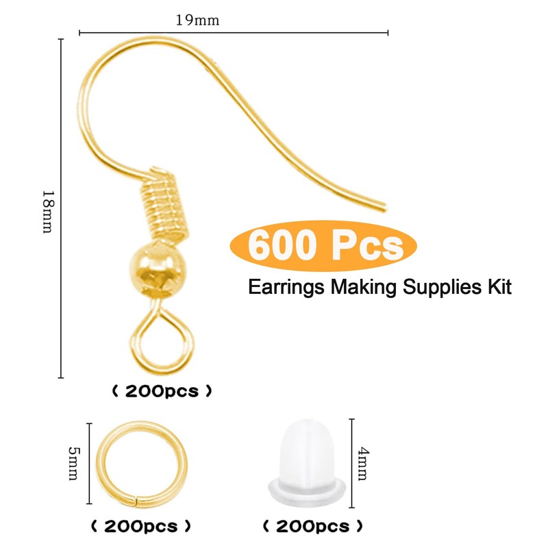Earring Hooks Earring Making Kit – 600 Pcs Gold Plated
