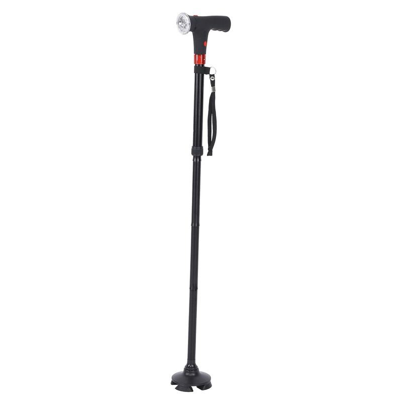 Aluminum Alloy Folding Light Cane Elderly Four‑legged with Lamp Non‑slip