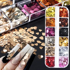 Valentine's Day Nail Sequins Glitter - YiXuTag Heart Nail Art Glitter, Glitter for Face Body Glitter, Shiny 3D Nail Art Stickers, DIY Decoration on Nails, Apply Face Eyes Hair Body