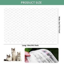 JIEBAO Cat Net for Balcony, 10 x 3 m, Transparent Cat Protection Net, Bite and Tear-Resistant, Weatherproof, Balcony Nets for Cats to Secure Patio, Windows and Doors