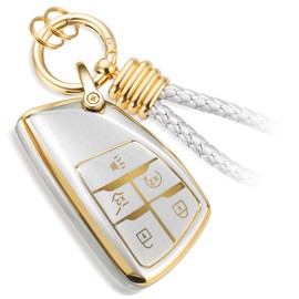 CTRINEWS for Buick Key Fob Cover with Upgraded Anti-lost Luxury Keychains, Fashionable Matte Metallic Silver Soft Case for Avenir Envision Encore Silverado (5 Buttons) (Gold, B1)