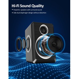 cinnkeyi 2.0 Computer Speakers, PC Speakers 3.5mm Aux Input, USB-Powered Small PC Speakers with Deep Bass, Suitable for Desktop Computers/Laptops Built in 4 Speaker Diaphragms