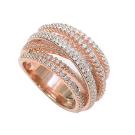 925 Silver Shining White/Rose Gold X Criss Cross Ring Cubic Zirconia Promise Rings CZ Cross Knot Ring 14K Gold Diamond Pave Ring, Multi-Row Design Engagement Wedding Ring for Women (Rose Gold9)