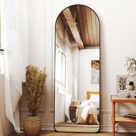 58"x 19" Arched Full-Length Mirror with Rectangular Corners, Large Wall-Mounted or Leaning Floor Black Mirror for Bedroom, Living Room, Entryway, and Dressing Room Décor, Modern Full Body Mirror