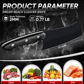 Dream Reach Meat Cleaver Knife- Full Tang Hand Forged Black Butcher Knife for Kitchen BBQ, Birthday Mother Father Gift