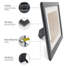 JD Concept 8.5x11 Gray Wood Picture Frame with Glass Front, Modern Design for 6x8 with Mat or 8.5 x 11 Without Mat, Document,Diploma,Certificate,Artwork,Prints or Photo