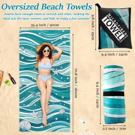 GKgyeus Seashell Oversized Beach Towel - Double-Sided Thin Microfiber Lightweight Pool Towel 71"x35" Quick Dry Towel Sand Free Blanket for Bath Sport Travel Beach Swimming Camping for Girl Women