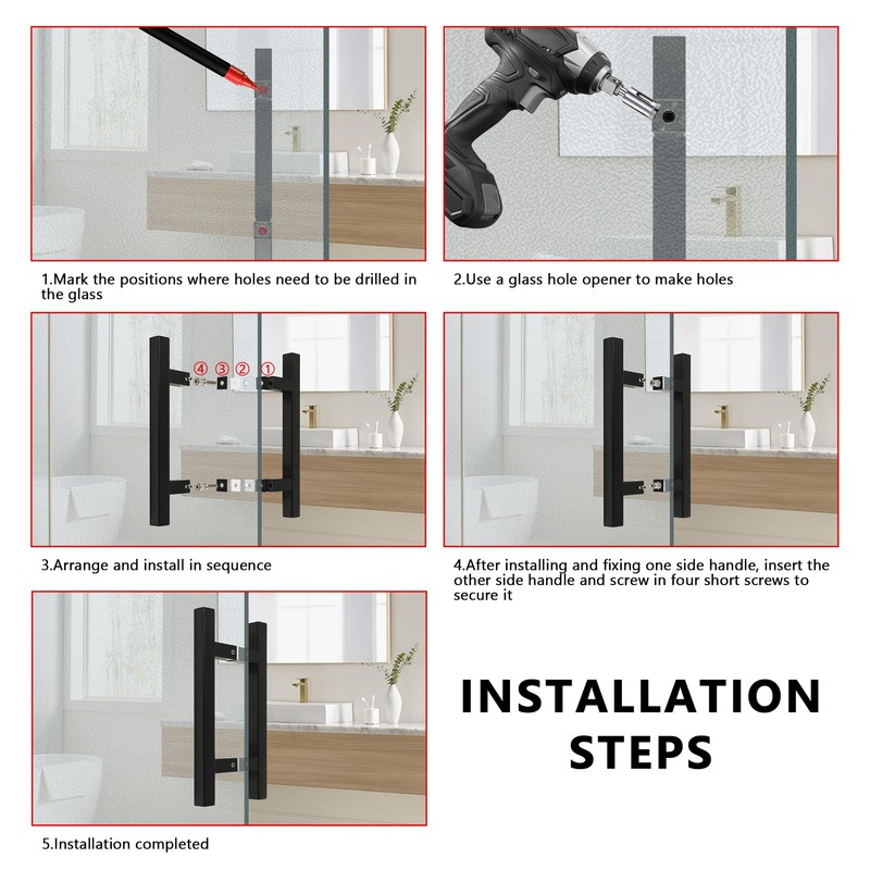 Rackickyer Back to Back Ladder Shape Frameless Glass Shower Door