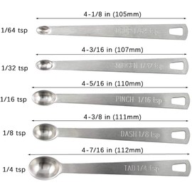 Measuring Spoon Set Stainless Steel, Stainless Steel Measuring Spoon, Metal Measuring Spoon for Baking Measuring Dry Rations and Liquid, 5 Pieces - 1/4TL, 1/8TL, 1/16TL, 1/32EL, 1/64EL, Metal