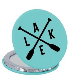 Enthoozies Lake Life Canoe Paddles Teal 2.5" Diameter Laser Engraved Leatherette Compact Mirror