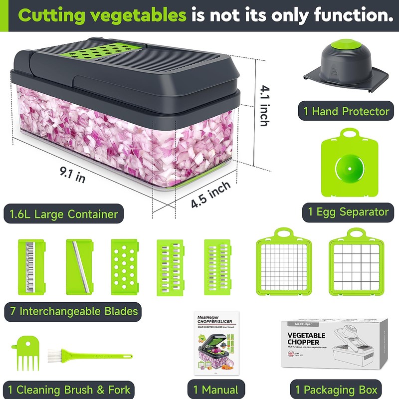 MealHelper 12-in-1 Vegetable Chopper, 7 Blade Veggie Chopper, Practical Food