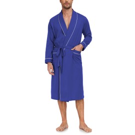 COLORFULLEAF Mens Dressing Gowns Sofy Lightweight 100% Cotton Bathrobe With Big Pockets And Belt Luxury Housecoat(Cobalt Blue,XL)