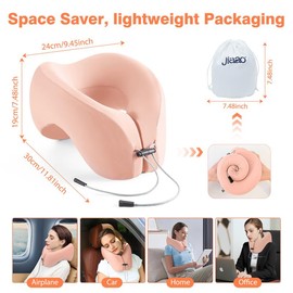JIAAO Travel Pillow Memory Foam for Airplanes - Neck Pillow for Traveling, Car, Home, Flight Pillow for Sleeping with Attachable Snap Strap Soft Washable Cover, Provide Head Neck Support Rest, Dark Gray, Dark Gray infinity pillow - Colour: Pink