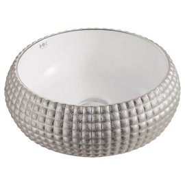 Ceramic Vessel Sink Caelsikay 15.75"x5.12" Round Bathroom Sink Bowl Sinks Above Counter for Bathrooms Cabinet Circle Vanity Sink, Shrinkage Dot Glaze Process, Glossy Silver