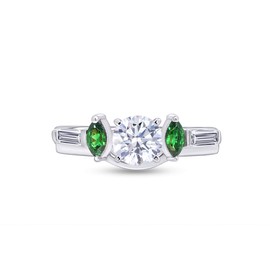 AFFY 0.57 Carat Simulated Emerald & White Cubic Zirconia Enhancer Guard 14K White Gold Over Sterling Silver Ring Size-7.5