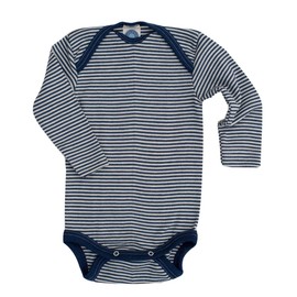 Cosilana, Baby Bodysuit Long Sleeve, 70% Wool, 30% Silk (Navy/Natural, 86-92), Dark blue stripes