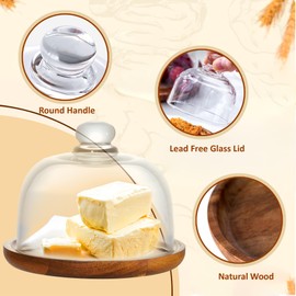 MKLZ Large Glass Butter Dish with Lid, Clear Domed Cheese Dish with Handle, Round Cute Butter Tray with Cover for Table, Kitchen Countertop, Refrigerator