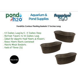 PondH2o Contour Kidney Shaped Plastic Slotted Mesh Aquatic Pond Plant Basket, 17 Inch (44cm), Value Three (3) Pack, Perfect for Lily's, Planting Pot, Baskets for Water Gardens, Aquaponics, Hydroponics