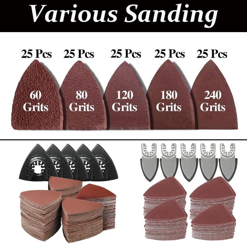 130 Pieces Multi Tool Sanding Pad Set, 5 Pieces Triangular