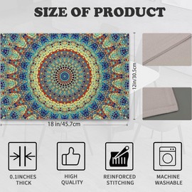 Boho Mandala Placemats Set of 6,Abstract Flowers Heat Resistant Table Mats Washable Place Mats for Party Kitchen Farmhouse Home Dining Holiday Decor 12x18 Inch