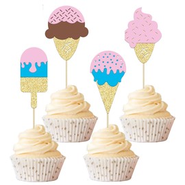 12 Pcs Ice Cream Cupcake Topper Glitter Cupcake Decoration Summer Dessert Ice Cream Theme Party, Birthday Wedding Party Popsicle Baby Shower Decorations Supplies