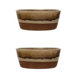 Bloomingville Stoneware, Reactive Glaze, Set of 2 Bowl Set, 6" L x 6" W x 2" H, Multicolor