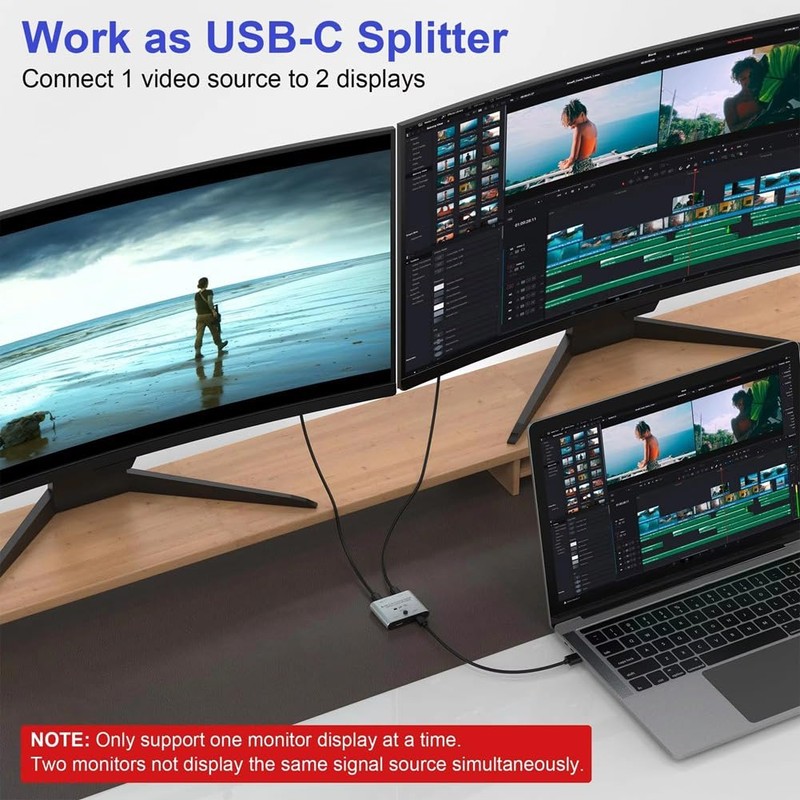 Snblzhef Switch Splitter Two-Way Switcher for8K@60Hz/4K@144Hz Video Transfer 100W USB