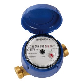 Sanitop-Wingenroth 14070 6 Wasserzähler für Ausläufe Water Meter for spouts with 2 Male Threads 3/4 inch, Nickel-Plated, Blue, 3/4 Zoll