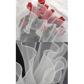 Baizijili 6 Yards White Flower Wrapping Mesh Paper - 2 Styles in 1 Pack(Pearl Edge & Plain Edge) Wrinkle Bouquet Packaging Paper, for Wedding/Birthday Gift Packaging, Florist Supplies