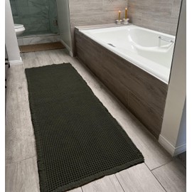SHIMOH Upgraded Waffle Bath Mat – Ultra Soft, Super Absorbent & Non-Slip Rug with Tassels, Machine Washable, Rubber Backed for Bathroom, Hallway Runner, Kitchen and More (Dark Green, 2' X 6')