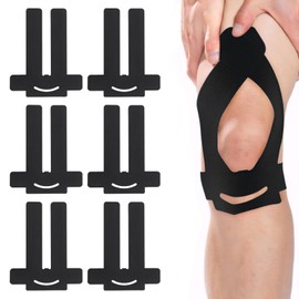 Pack of 6 Black Precut Kinesiotapes Knee, Waterproof & Elastic Physio Tape, Knee Tape, Comfortable to Wear, Protects During Sports