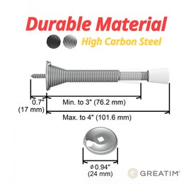 Greatim 5 Pack Spring Door Stoppers for Bottom of Door, Extendable 3”-4” Satin Nickel Door Stop, Door Stops for Wall Protection, Doorstops for Inside Door, Wall Door Stop with White Bumper