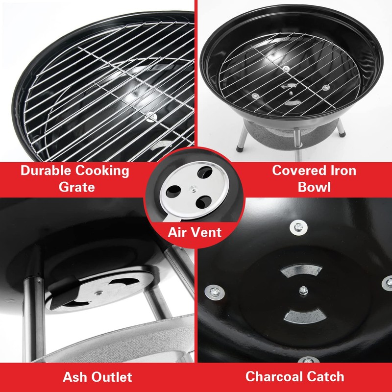 Alpine Cuisine Premium 14" Charcoal BBQ Grill Round for Outdoor