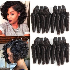 Molefi Brazilian Funmi Hair Loose Wave 4 Bundles Curly Bundles Human Hair Short Curly Weave 9A Unprocessed Brazilian Human Hair Extensions 50g/pc Full Head Natural Color (8 8 8 8 Inch)